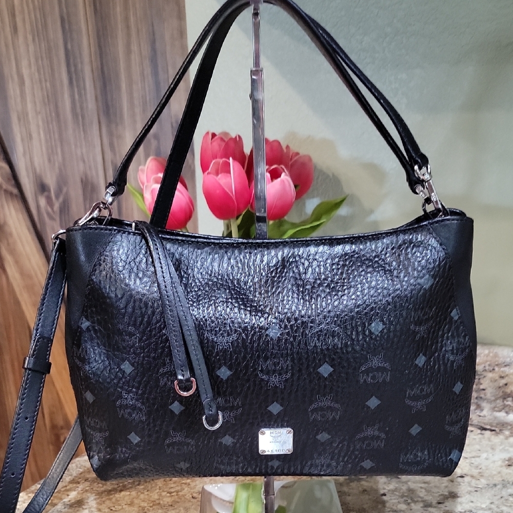 MCM EUC Black Visetos Coated Canvas and Leather Klara Bag 2 WAY - Picture 1 of 10